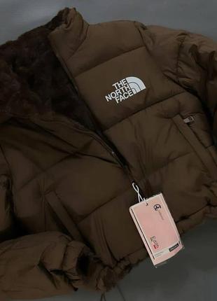 Куртка жіноча тепла з хутром зимова коротка без капюшона утеплена на зиму базова...