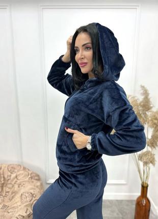 Женский теплый домашний костюм пижама махра плюша с капюшоном зима