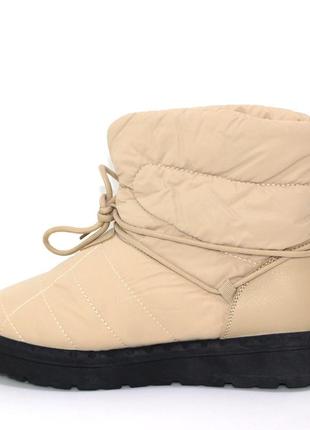 Стильні бежеві жіночі стьобані уггі дутики на шнурівці,черевики дуті зимові з еко хутром,на зиму6 фото