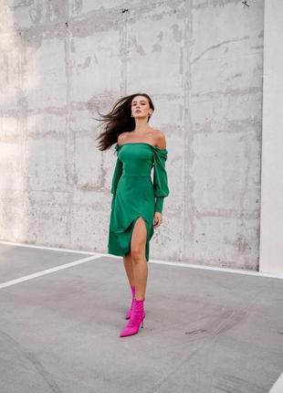 Сукня з розрізом на нозі зеленого кольору 46/484 фото
