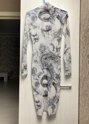 Силуэтное платье fashion nova сетка с принтом дракона, прозрачное мини платье с принтом года 20248 фото