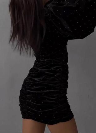 Оксамитова вечірня сукня чорна з пишними рукавами платье черное с пышными рукавами вечернее2 фото