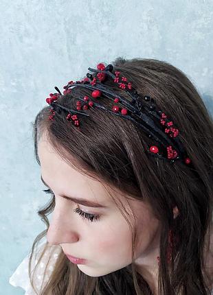 Ободок червоно-чорний, обруч під вишиванку 2