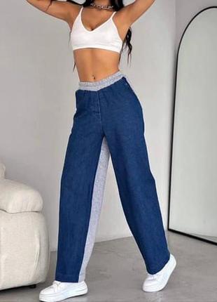 Жіночі брюки штани джинси палаццо 674/0014 широкі кльош  + тринитка на флісі (42-44; 46-48  розміри)5 фото
