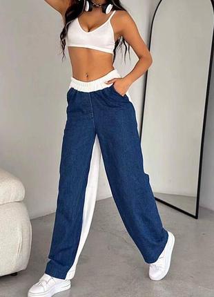 Жіночі брюки штани джинси палаццо 674/0014 широкі кльош  + тринитка на флісі (42-44; 46-48  розміри)9 фото