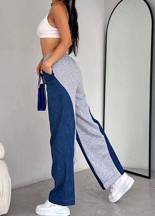 Жіночі брюки штани джинси палаццо 674/0014 широкі кльош  + тринитка на флісі (42-44; 46-48  розміри)3 фото