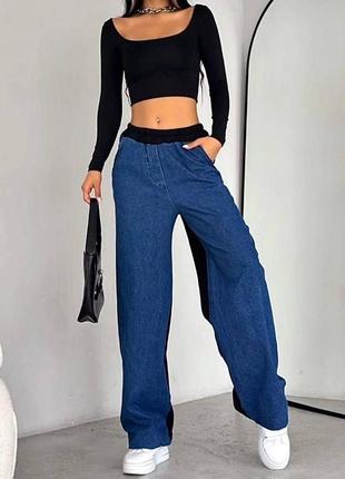 Жіночі брюки штани джинси палаццо 674/0014 широкі кльош  + тринитка на флісі (42-44; 46-48  розміри)7 фото