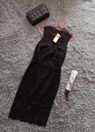 Чорна мереживна коктейльна сукня міді3 фото