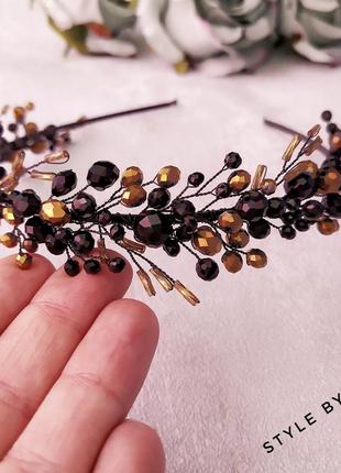 Набір сережки довгі і ободок чорний з золотом5 фото