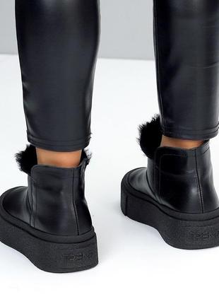 Шкіряні зимові черевики короткі у чорному кольорі від українського виробника 🖤2 фото