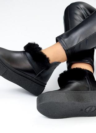 Шкіряні зимові черевики короткі у чорному кольорі від українського виробника 🖤4 фото