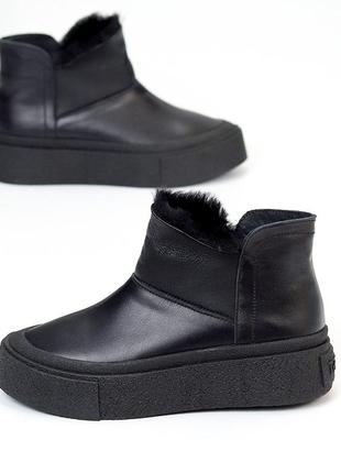 Шкіряні зимові черевики короткі у чорному кольорі від українського виробника 🖤8 фото