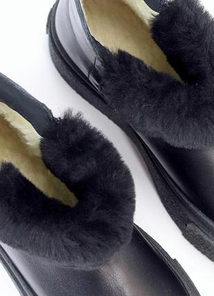 Шкіряні зимові черевики короткі у чорному кольорі від українського виробника 🖤7 фото