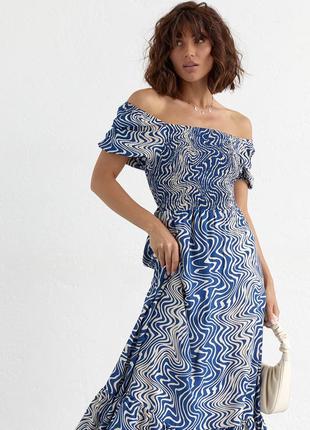 Летнее платье макси с эластичным верхом - синий цвет, s3 фото