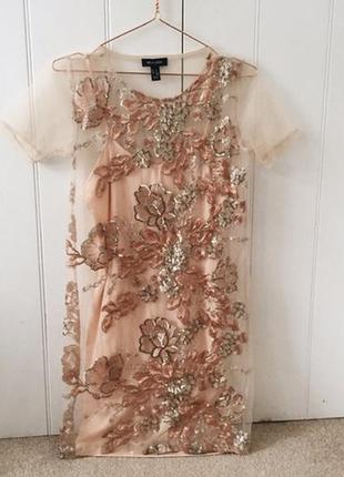 Шикарне плаття new look турція з вишивкою та паєтками на сітці.
