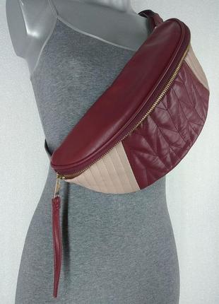 Бананка house бордо+розовый, поясная сумка, сумка через плечо, вместительная