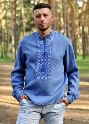 Рубашка с вышивкой в джинсовом стиле