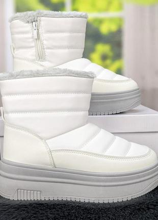 Сапоги дутики женские на меху белые эко-кожа stilli 4312