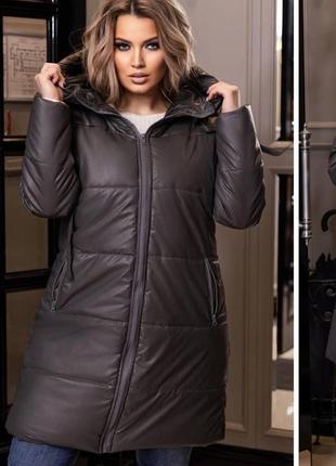 Зимня жіноча куртка великого розміру з екошкіри  56-58