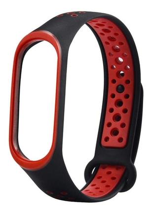 Ремешок для фитнес-браслета xiaomi mi band 3 и 4 nike design черный с красным1 фото