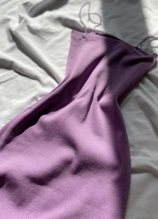 Базова бузкова коротка сукня в рубчик zara на тонких бретелях6 фото