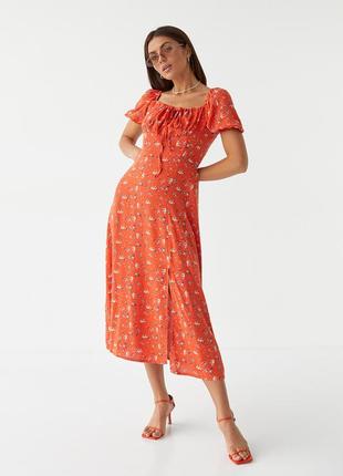 Літня сукня-міді із зав'язками на грудях esperi - теракотовий колір, l