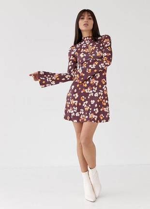 Платье мини расширенного силуэта с цветочным принтом top20ty - коричневый цвет, s1 фото