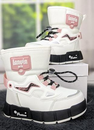 Чоботи дутики дитячі для дівчинки білі леопард 5231 2