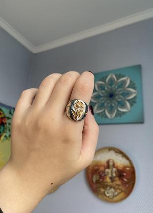Массивное кольцо подсолнечника колосски пшеницы национальных мотивы8 фото