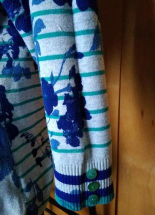 Р 14 / 48-50 красивая нарядная кофта джемпер серая в синих цветах хлопок m&s4 фото