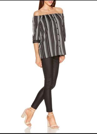Брендовая блуза топ открытые плечи в монохромную полоску с рукавом 3/4 quiz этикетка