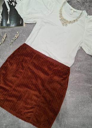 Юбка юбка мини вельвет велюр в рубчик коричневая кирпичная george6 фото