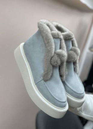 Екслюзивні черевики високі лофери з натуральної італійської шкіри та замші жіночі з норкою