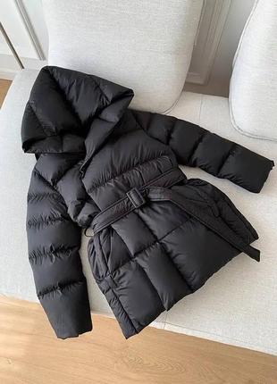 Куртка женская длинная короткая теплая осенняя зимняя демисезонная на осень зима черная бежевая коричневая с капюшоном стеганая базовая батал с поясом батал4 фото