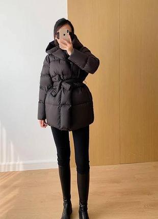 Куртка женская длинная короткая теплая осенняя зимняя демисезонная на осень зима черная бежевая коричневая с капюшоном стеганая базовая батал с поясом батал8 фото