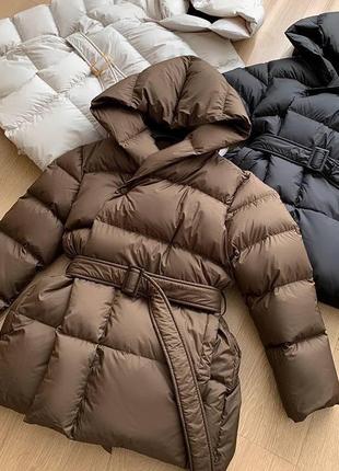 Куртка женская длинная короткая теплая осенняя зимняя демисезонная на осень зима черная бежевая коричневая с капюшоном стеганая базовая батал с поясом батал4 фото