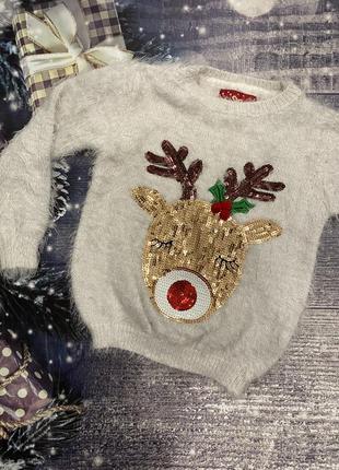 Новогодний рождественский «мохнатый» свитер олень