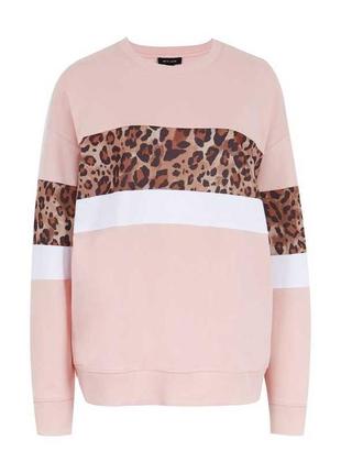 New look бледно-розовый свитшот в полоску с леопардовым принтом (m)