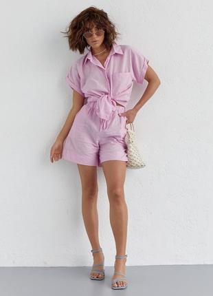 Жіночий літній костюм шорти та сорочка no.77 fashion - пудра колір, l