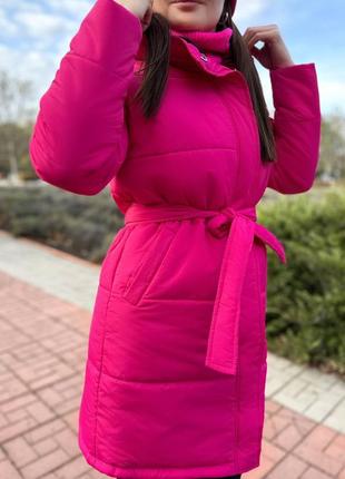 Пальто куртка пуховик жіноче довге осіннє демісезонне зимове на осінь зиму тепле утеплене сіре чорне рожеве малинове базове з капюшоном стьобане батал2 фото