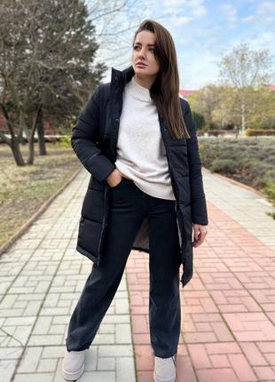 Пальто куртка пуховик женское длинное осеннее демисезонное зимнее на осень зиму теплое утепленное серое черное малиновое базовое с капюшоном стеганое батал3 фото