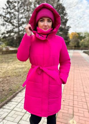Пальто куртка пуховик жіноче довге осіннє демісезонне зимове на осінь зиму тепле утеплене сіре чорне рожеве малинове базове з капюшоном стьобане батал8 фото