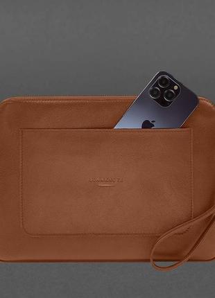 Шкіряний чохол для ноутбука macbook 13 на блискавці світло-коричневий