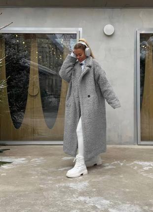 Пальто шуба еко хутро жіноче довге осіннє зимове демісезонне на осінь зиму тепле з поясом бежева чорна коричнева сіра біле без капюшону базове стильне2 фото