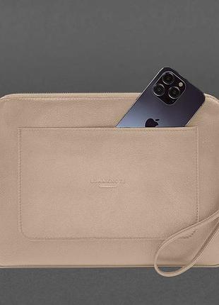 Кожаный чехол для ноутбука macbook 13 на молнии светло-бежевый