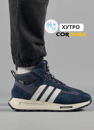Зимові чоловічі водостійкі кросівки на хутрі adidas retropy / cordura, blue white❄️