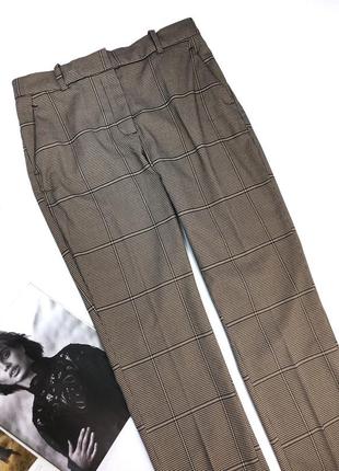Женские штаны джинсы бежевые чёрные в клетку4 фото