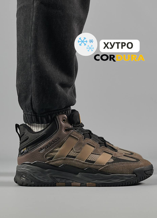 Зимние мужские водостойкие кроссовки на меху adidas originals niteball men’s/ cordura, brown ❄️