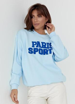 Теплый свитшот на флисе с надписью paris sports - голубой цвет, s1 фото