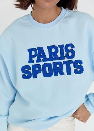 Теплый свитшот на флисе с надписью paris sports - голубой цвет, s4 фото